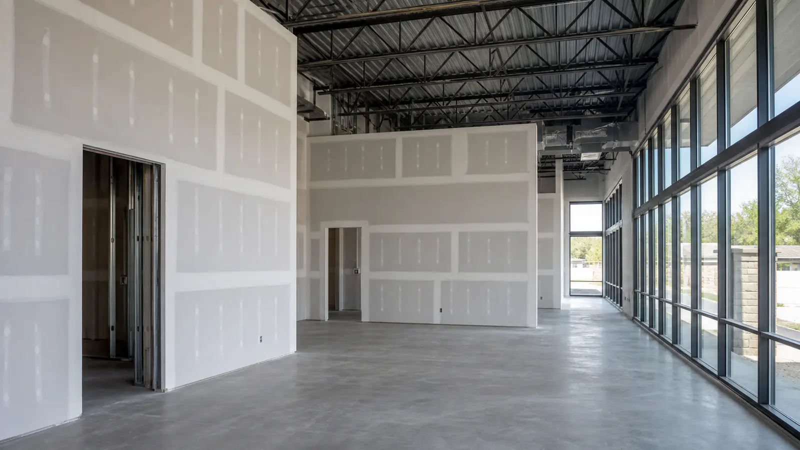 Drywall finishing detail in a commercial interior