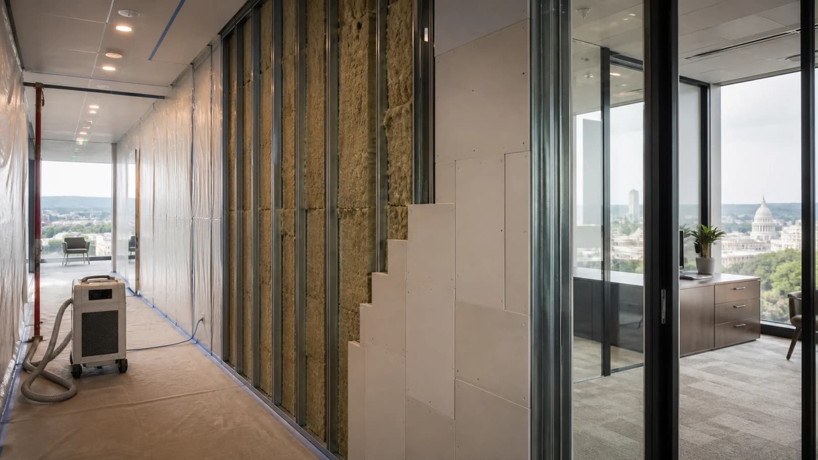 Contained downtown Olympia office renovation with an insulated acoustic partition