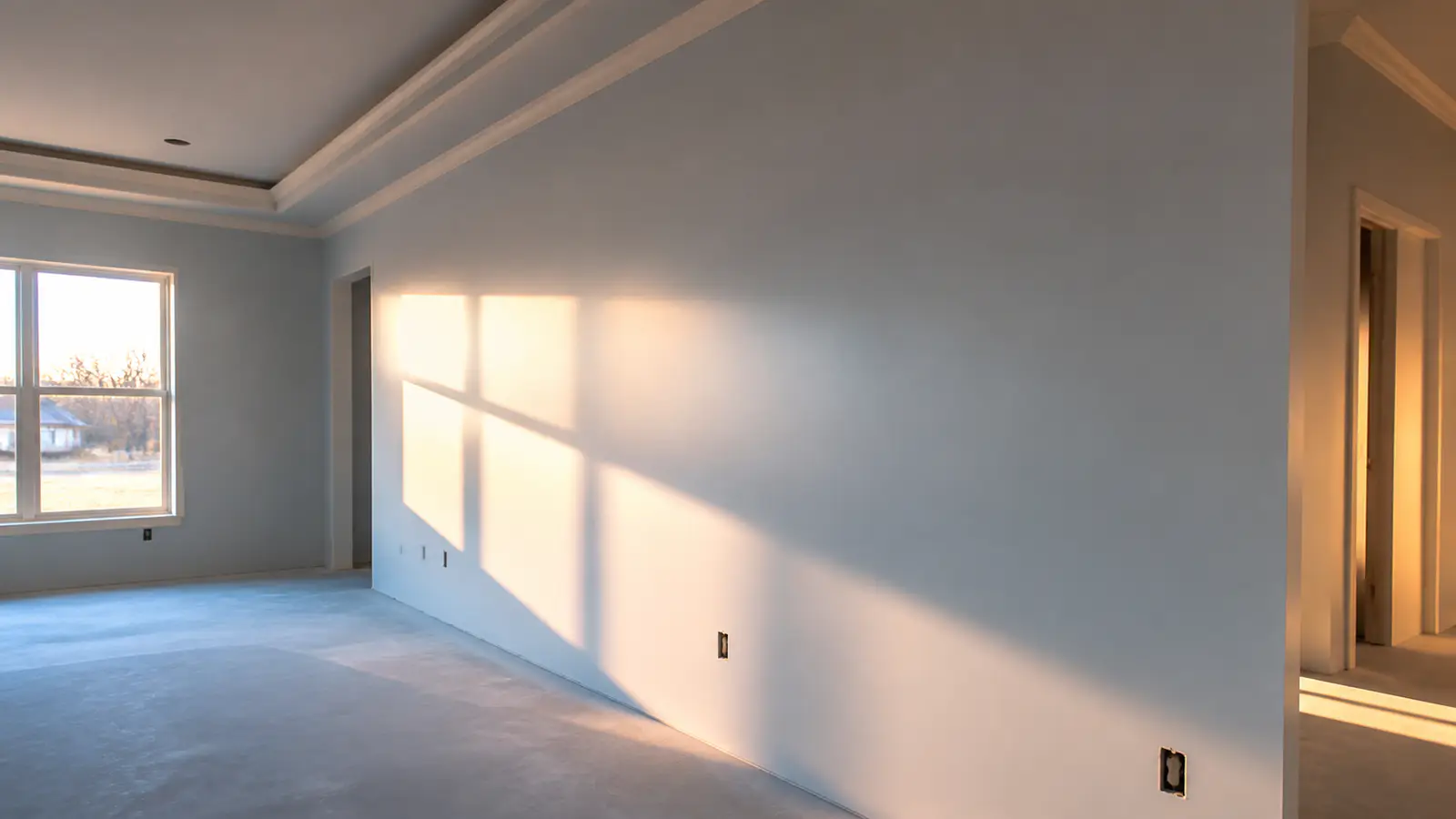 Raking light revealing a Level 5 smooth wall finish