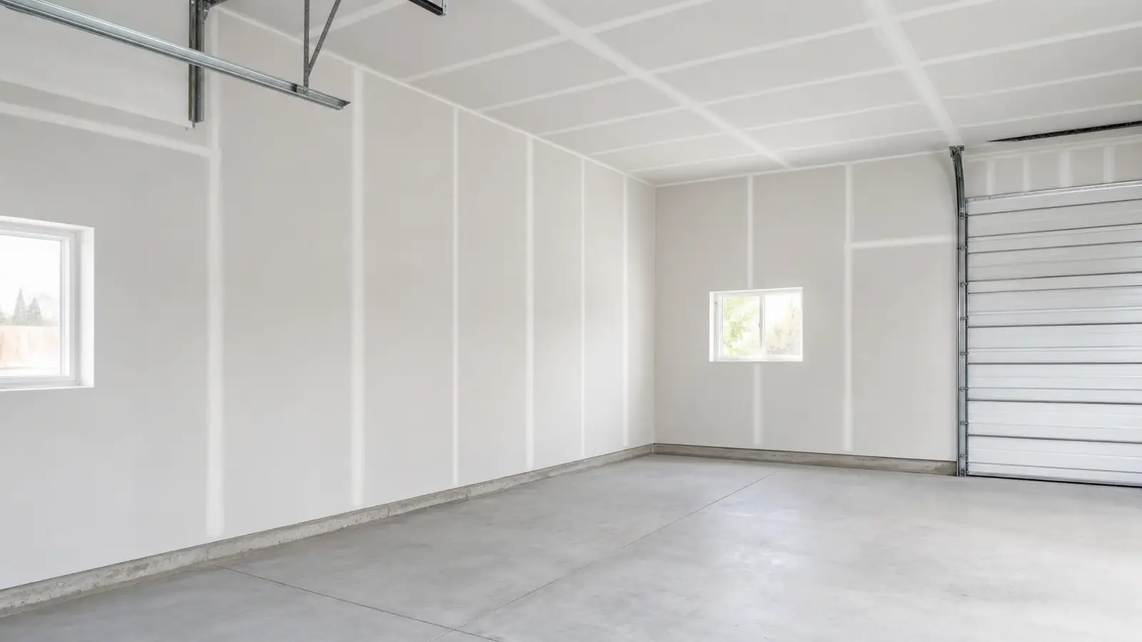 Straight drywall planes inside a detached shop