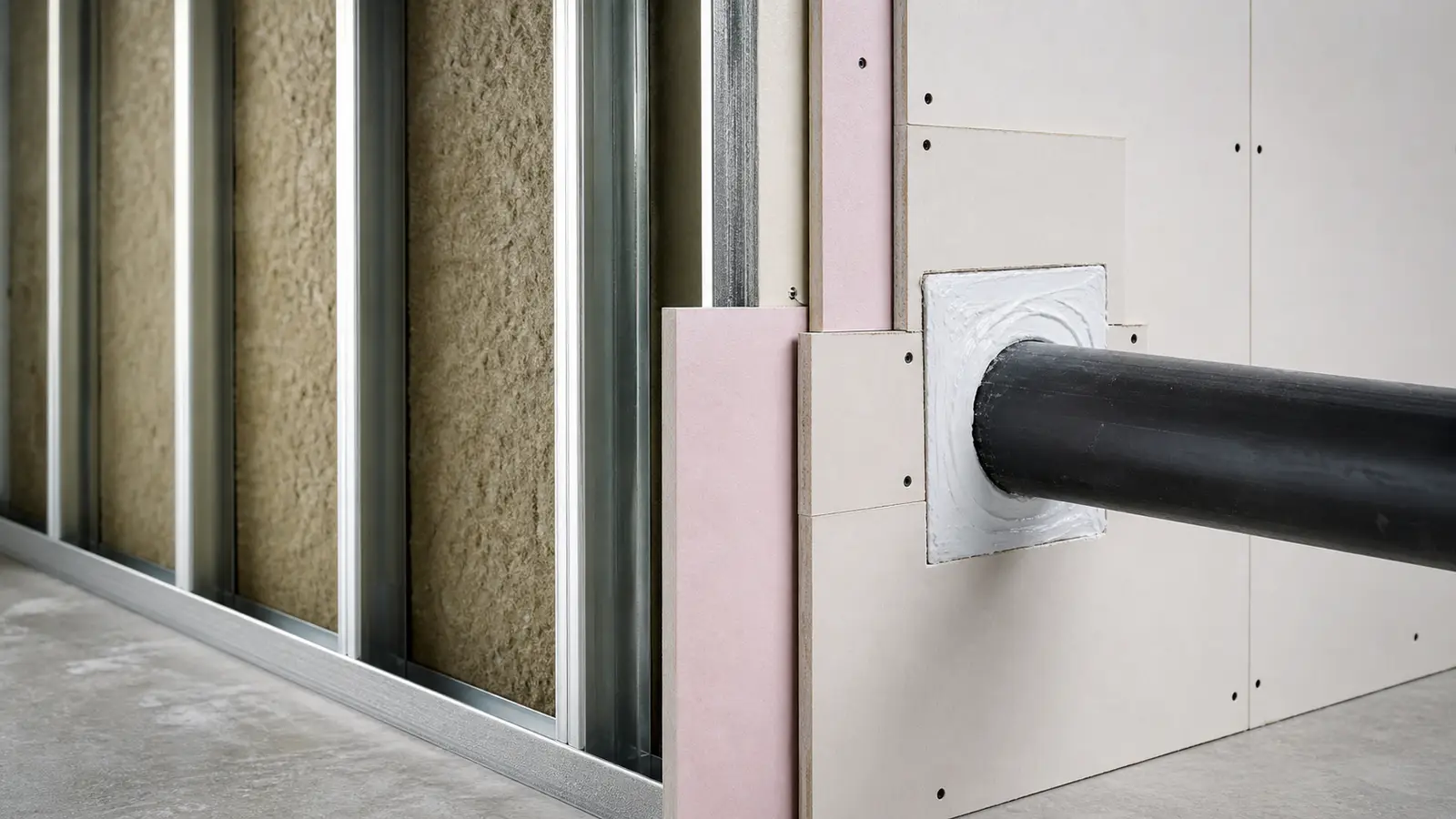 Fire-rated drywall assembly detail at a framed partition